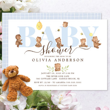 cute honey bear baby shower invitation