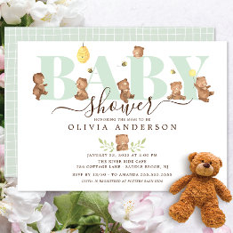 Small Cute Honey Bear Baby Shower Invitation Front View