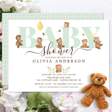 cute honey bear baby shower invitation
