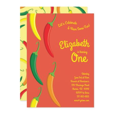 cute hot chili pepper kids 1st birthday party invitation