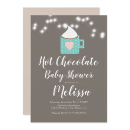 Small Cute Hot Chocolate Campfire Mug Baby Shower Invitation Front View