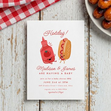 cute hotdog picnic baby bbq red baby shower invitation