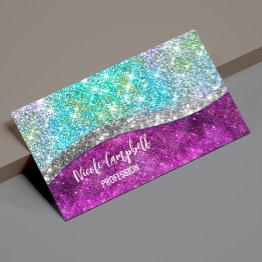 Small Cute Iridescent Purple Teal Faux Glitter Monogram Business Invitations Magnet Front View