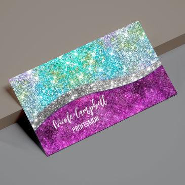 cute iridescent purple teal faux glitter monogram business invitations magnet