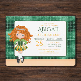 Small Cute Irish Dance Red Hair Girl Soft Shoe Birthday Invitation Front View