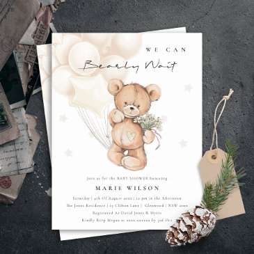 cute ivory bear bearly wait balloon baby shower postinvitations