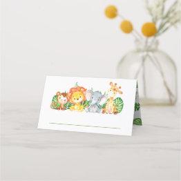 Small Cute Jungle Animals Safari 1st Birthday Greenery Place Invitations Front View