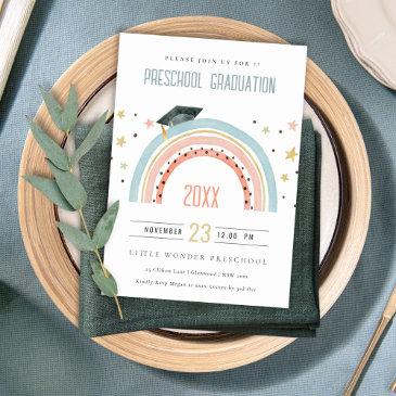 cute kids boho rainbow stars preschool graduation invitation