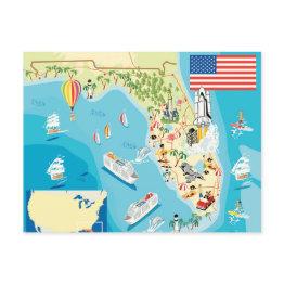 Small Cute Kids Florida Map Postinvitations Front View