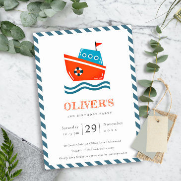 cute kids nautical boat any age birthday invite