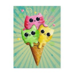 Small Cute Kitty Cat Ice Cream Postinvitations Front View