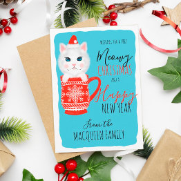 Small Cute Kitty Cat Mug Meowy Christmas Party Invitation Front View