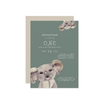 cute koala bear sage birthday party invitation
