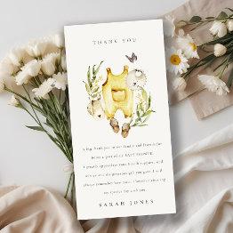 Small Cute Leafy Foliage Yellow Clothes Baby Shower Thank You Invitations Front View