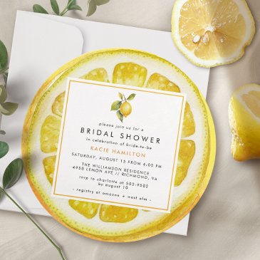 cute lemon slice | fun unique yellow bridal shower invitation