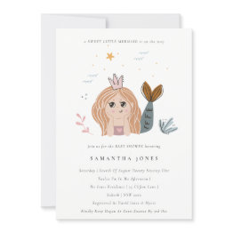 Small Cute Little Blush Sea Mermaid Baby Shower Invite Front View