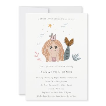 cute little blush sea mermaid baby shower invite