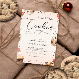 Small Cute Little Cookie Is On The Way Cream Baby Shower Invitation Front View