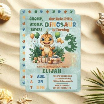 cute little dinosaur boy 3rd birthday party invitation