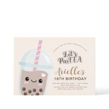 cute minimalist boba bubble tea birthday invitation