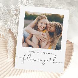 Small Cute Minimalist Will You Be My Flower Girl Photo Front View