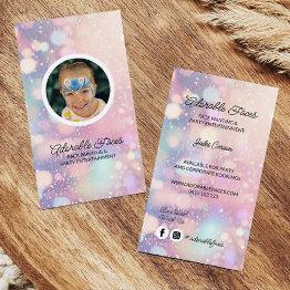 Small Cute Modern Glitter Face Painter Photo Business Invitations Front View