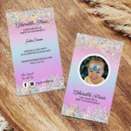 Small Cute Modern Glitter Face Painter Photo Business Invitations Front View