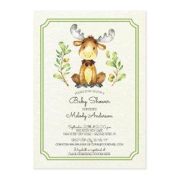 Small Cute Moose Woodland Baby Shower Invitation Front View