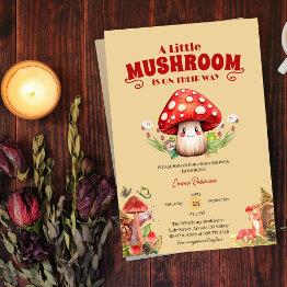 Small Cute Mushroom Snail Woodland Fall Baby Shower Invitation Front View