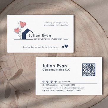 cute navy blue white house logo senior caregiver business invitations