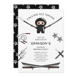 Small Cute Ninja Birthday Party Invitation Front View