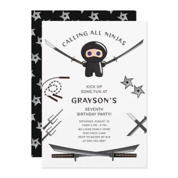 cute ninja birthday party invitation