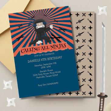 cute ninja warrior kids birthday invitation