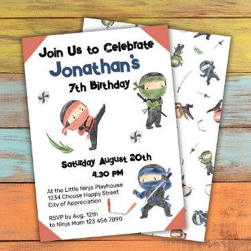 cute ninja warrior kids birthday party invitation