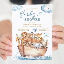 Small Cute Noah's Ark Gender Neutral Boho Baby Shower Invitation Front View