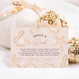 Small Cute Ocean Little Pearl Baby Shower Bring A Book Enclosure Invitations Front View