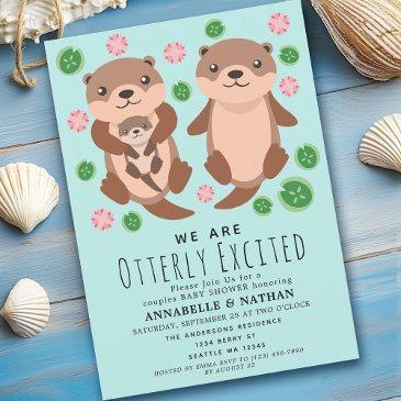 cute otter couples baby shower invitation