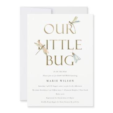 cute our little bug gold dragonfly baby shower invitation