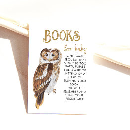 Small Cute Owl Book Request Baby Shower Enclosure Invitations Front View