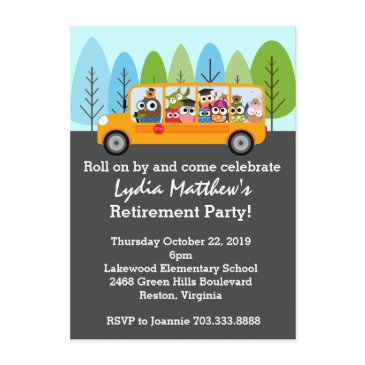 cute owl school bus driver retirement party invitation