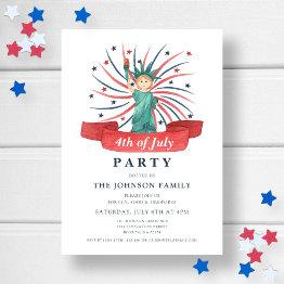 Small Cute Patriotic Statue Of Liberty 4th Of July Invitation Front View
