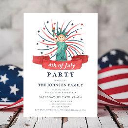 Small Cute Patriotic Statue Of Liberty 4th Of July Invitation Front View