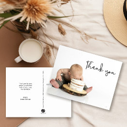 Small Cute Photo Baby Boy 1st Birthday Thank You Postinvitations Front View