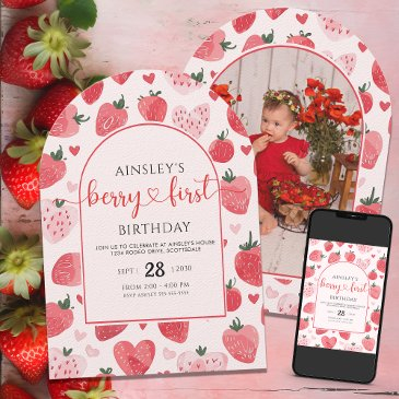 cute photo berry first birthday 1st birthday invitation