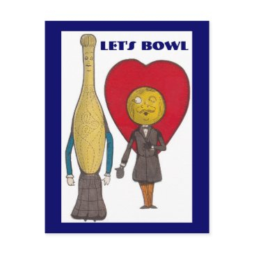 cute pin and ball couple bowling party invitation