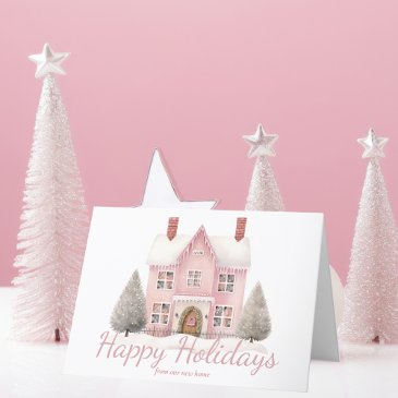 cute pink christmas house new home address holiday invitations