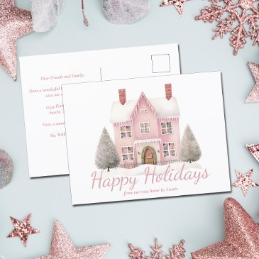 cute pink christmas house new home address holiday postinvitations