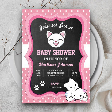 cute pink kitten baby shower invitation