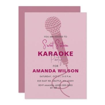 cute pink sweet 16 birthday karaoke party invitation