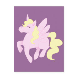 Small Cute Pink Unicorn Pegasus (unipeg) Postinvitations Front View